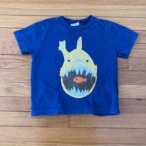 Mini Boden Navy Blue Yellow Fish Ocean Beach Cotton Appliqué Tee T-Shirt 3-4